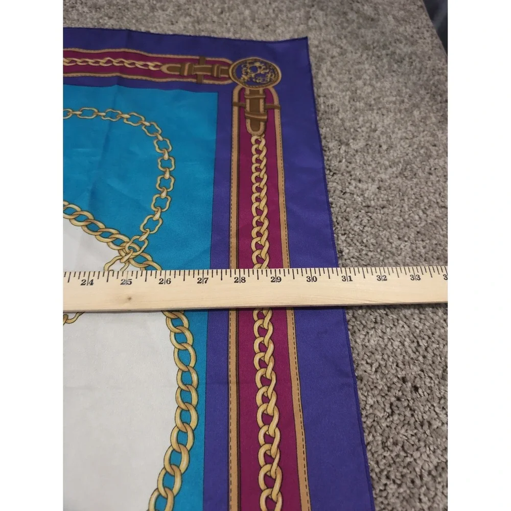 Vintage Style Equestrian Carriage‎ Chain Print Square Scarf Purple Blue 31x31
